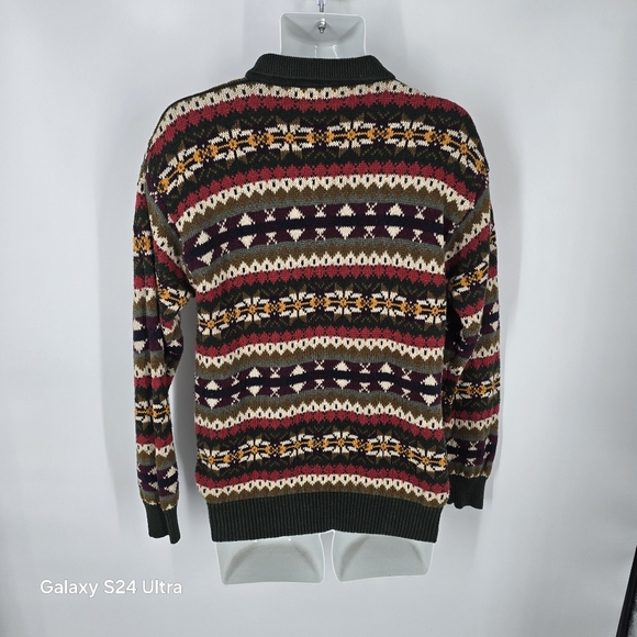 Vintage The Heartland Company Ltd. Men Small Fair Isle Knit Polo Sweater 90s Y2K - Picture 4 of 7